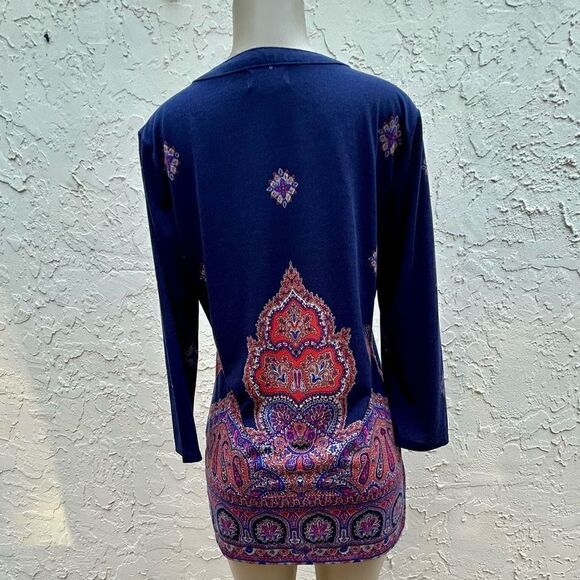 Liz Claiborne Womens Medium Paisley Heritage Tunic Blouse Quarter Sleeve - Picture 6 of 13
